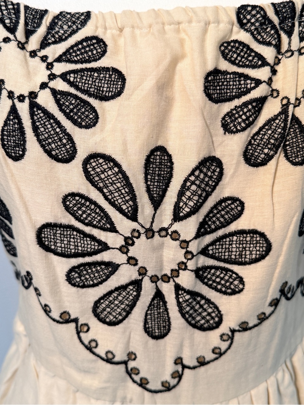 NAOO NWT Cream Black Floral Embroidered Cotton Wide Leg Jumpsuit Large - Picture 6 of 9